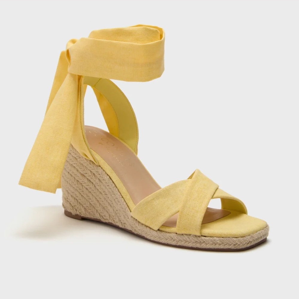 New Tuckernuck Yellow bonaire Espadrille Wedge Sandals with Ankle Tie